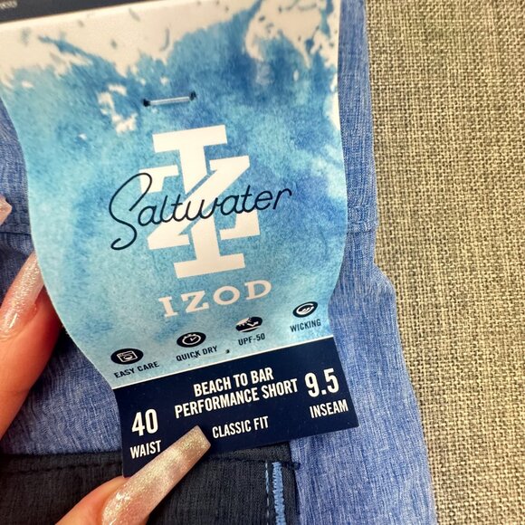 NEW‎ IZOD Mens Beach Performance Shorts Blue 40 Waist Classic Fit Quick Dry $65 - Picture 9 of 10